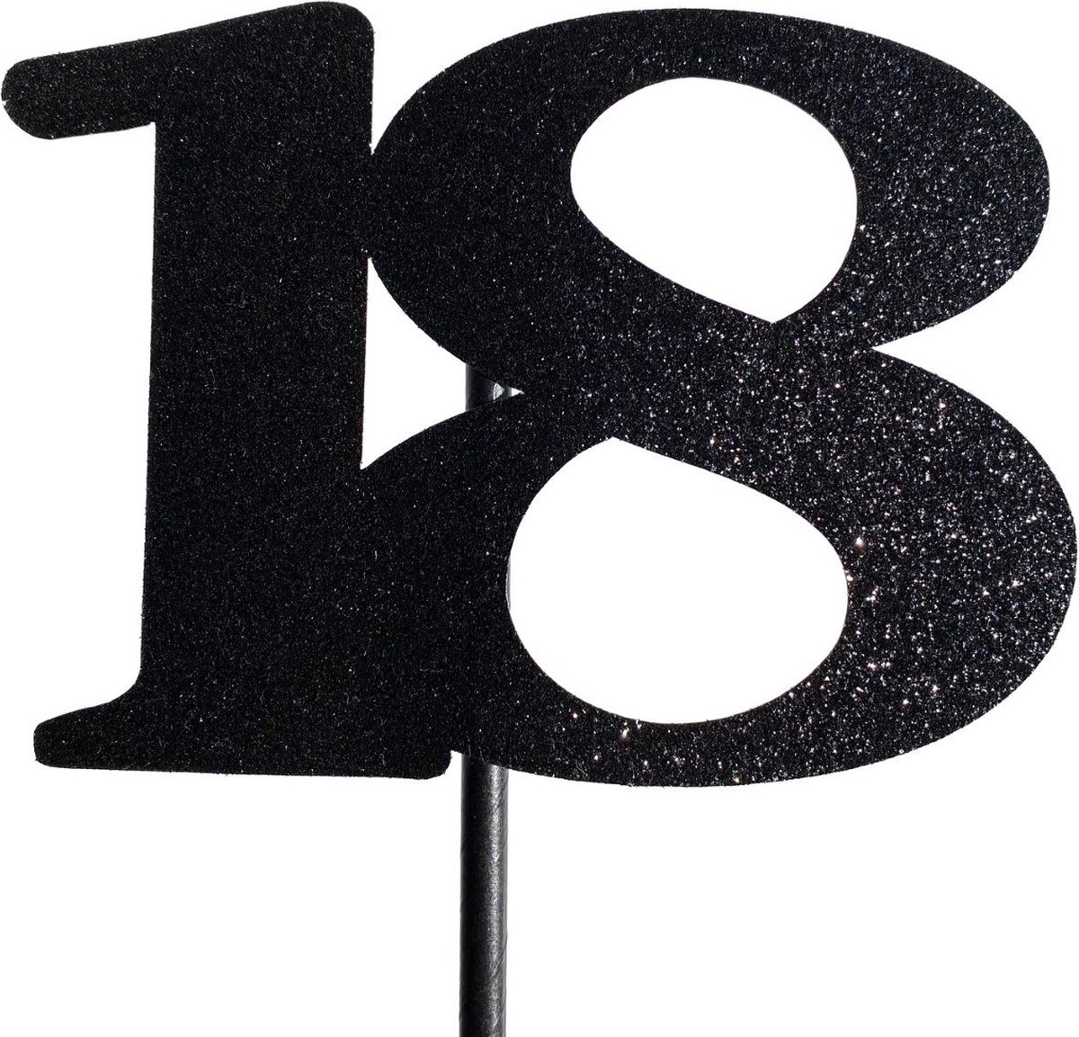 Taartdecoratie versiering| Taarttopper| Cake topper | Taartversiering| Verjaardag| Cijfers | 18 | Zwart glitter|14 cm| karton